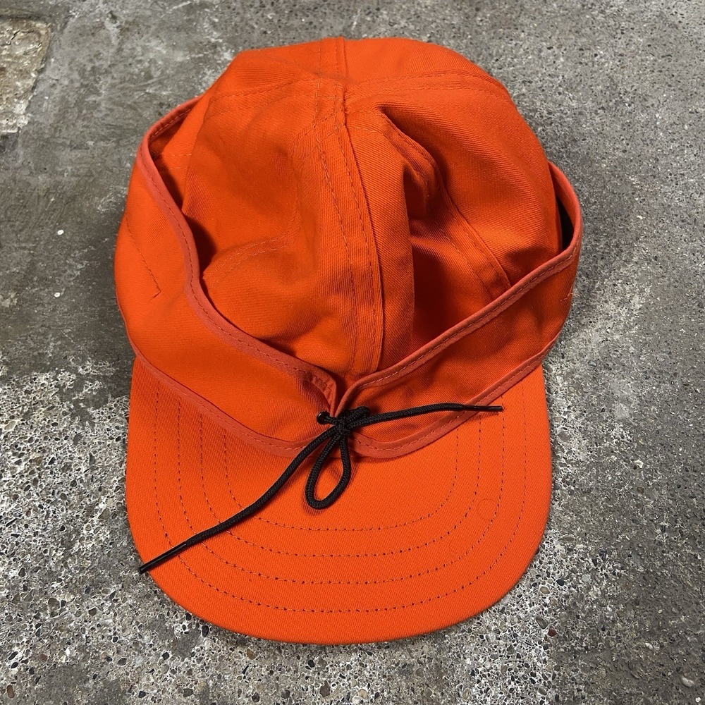 Vintage Stormy Kromer Hunting Cap Size 7 1/2 Blaze Orange Ear Flap Made In USA
